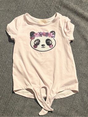 Btween Pink Striped Panda Tie-Front Toddler Shirt 3T